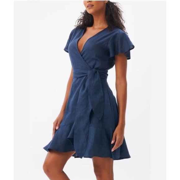 Vici TCEC Blue Wrap V-Neck Short Sleeve Mini Side Tie Dress Women’s Medium - Picture 1 of 7